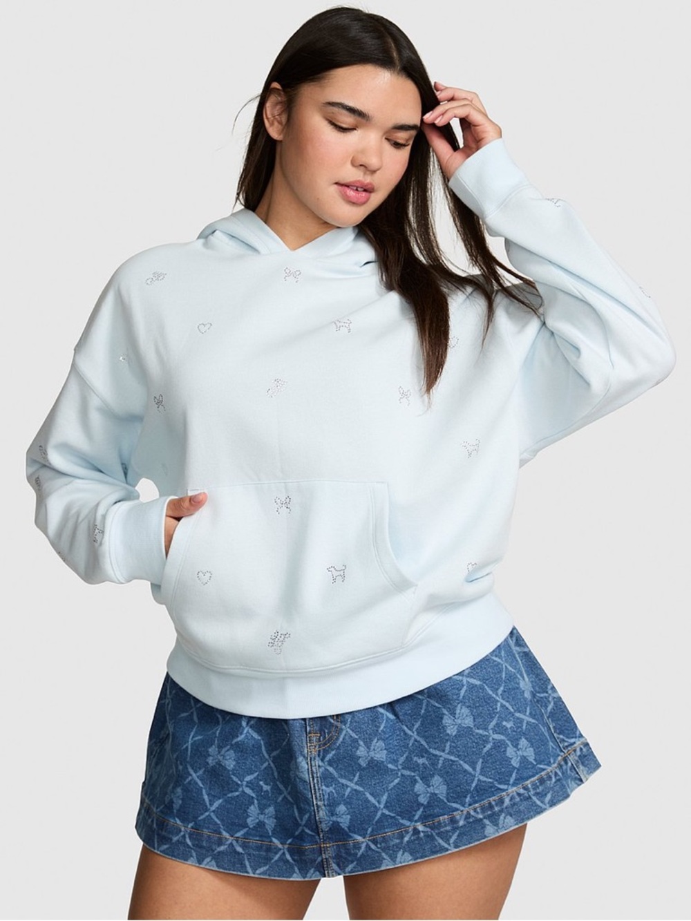 Pink x LoveShack Fancy Blue Rhinestone Hoodie Size